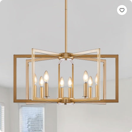 27Modern Golden Geometric 8Light Chandelier Industrial Metal Pendant Light Fixture For Living Room, Dining Room, Or Kitchen Bulb Not Included