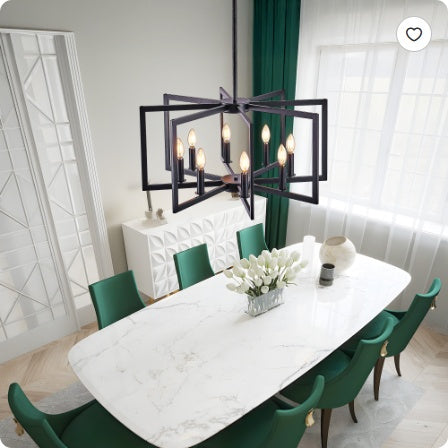 27Modern Golden Geometric 8Light Chandelier Industrial Metal Pendant Light Fixture For Living Room, Dining Room, Or Kitchen Bulb Not Included