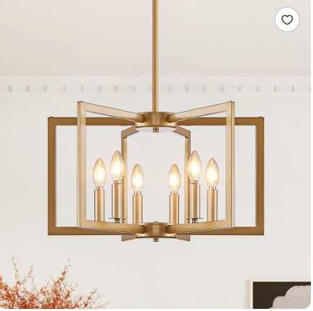 27Modern Golden Geometric 8Light Chandelier Industrial Metal Pendant Light Fixture For Living Room, Dining Room, Or Kitchen Bulb Not Included