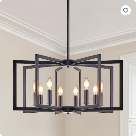 27Modern Golden Geometric 8Light Chandelier Industrial Metal Pendant Light Fixture For Living Room, Dining Room, Or Kitchen Bulb Not Included