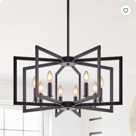 27Modern Golden Geometric 8Light Chandelier Industrial Metal Pendant Light Fixture For Living Room, Dining Room, Or Kitchen Bulb Not Included